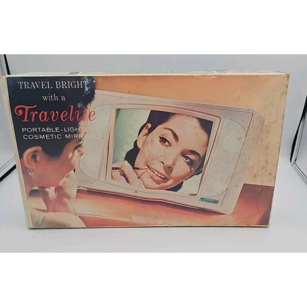 Vtg Electric Travelite Model #707 Makeup Vanity Mirror Lights With Original Box